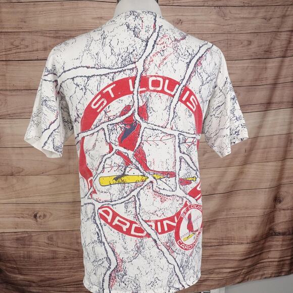 Vintage St Louis Cardinals Shirt XL Baseball AOP Made USA 90s All Over Print - Picture 7 of 11